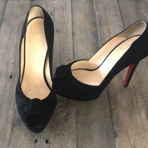 Christian louboutin black suede peep toe heel